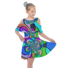 Retro Wave Background Pattern Kids  Shoulder Cutout Chiffon Dress