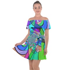 Retro Wave Background Pattern Off Shoulder Velour Dress