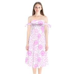 Peony Spring Flowers Shoulder Tie Bardot Midi Dress