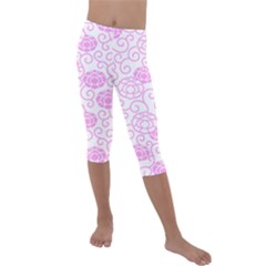 Peony Spring Flowers Kids  Lightweight Velour Capri Leggings 