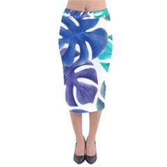 Leaves Tropical Blue Green Nature Velvet Midi Pencil Skirt