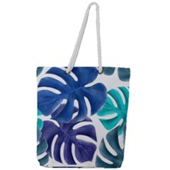 Leaves Tropical Blue Green Nature Full Print Rope Handle Tote (large)