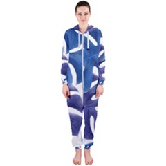 Leaves Tropical Blue Green Nature Hooded Jumpsuit (ladies) 