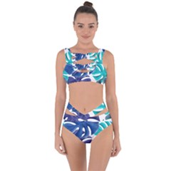 Leaves Tropical Blue Green Nature Bandaged Up Bikini Set 