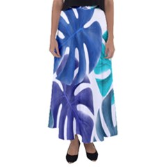 Leaves Tropical Blue Green Nature Flared Maxi Skirt by Alisyart