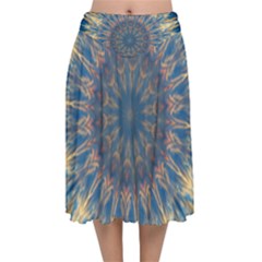 Kaleidoscope Mandala Velvet Flared Midi Skirt by Alisyart