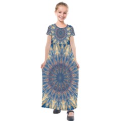 Kaleidoscope Mandala Kids  Short Sleeve Maxi Dress by Alisyart