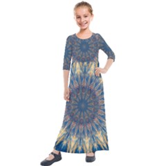Kaleidoscope Mandala Kids  Quarter Sleeve Maxi Dress by Alisyart