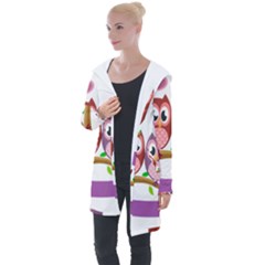 Owl Cartoon Bird Longline Hooded Cardigan