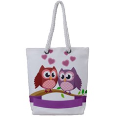 Owl Cartoon Bird Full Print Rope Handle Tote (small)