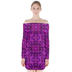 Purple Triangle Pattern Long Sleeve Off Shoulder Dress
