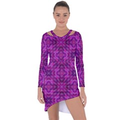 Purple Triangle Pattern Asymmetric Cut-Out Shift Dress