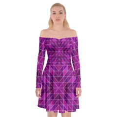 Purple Triangle Pattern Off Shoulder Skater Dress