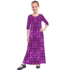 Purple Triangle Pattern Kids  Quarter Sleeve Maxi Dress