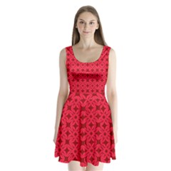 Red Magenta Wallpaper Seamless Pattern Split Back Mini Dress 
