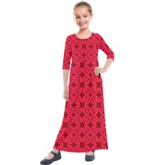 Red Magenta Wallpaper Seamless Pattern Kids  Quarter Sleeve Maxi Dress