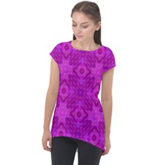 Magenta Mosaic Pattern Triangle Cap Sleeve High Low Top by Pakrebo