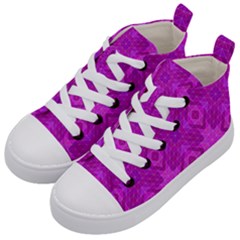 Magenta Mosaic Pattern Triangle Kids  Mid-top Canvas Sneakers by Pakrebo