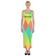 Low Poly Triangles Fitted Maxi Dress