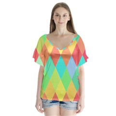 Low Poly Triangles V-neck Flutter Sleeve Top by Pakrebo