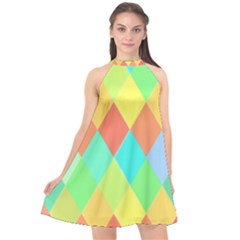 Low Poly Triangles Halter Neckline Chiffon Dress  by Pakrebo