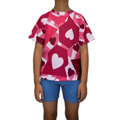 Pink Hearts Pattern Love Shape Kids  Short Sleeve Swimwear