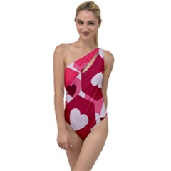 Pink Hearts Pattern Love Shape To One Side Swimsuit by Pakrebo