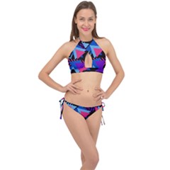 Memphis Pattern Geometric Abstract Cross Front Halter Bikini Set by Pakrebo