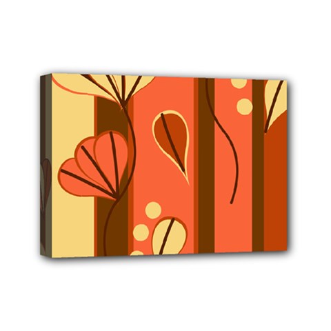 Amber Yellow Stripes Leaves Floral Mini Canvas 7  X 5  (stretched) by Pakrebo