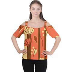 Amber Yellow Stripes Leaves Floral Cutout Shoulder Tee