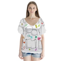 Set Chalk Out Chitchat Scribble V-neck Flutter Sleeve Top by Pakrebo