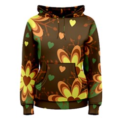 Floral Hearts Brown Green Retro Women s Pullover Hoodie