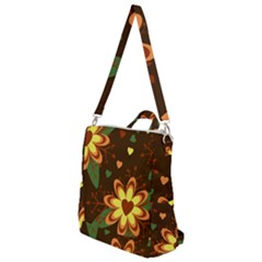 Floral Hearts Brown Green Retro Crossbody Backpack