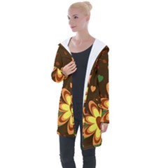 Floral Hearts Brown Green Retro Longline Hooded Cardigan