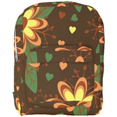 Floral Hearts Brown Green Retro Full Print Backpack