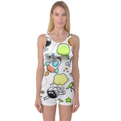 Sketch Cartoon Space Set One Piece Boyleg Swimsuit