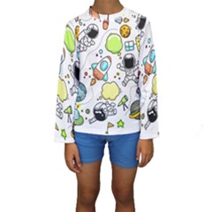 Sketch Cartoon Space Set Kids  Long Sleeve Swimwear by Pakrebo