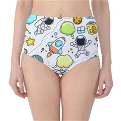 Sketch Cartoon Space Set Classic High-waist Bikini Bottoms by Pakrebo