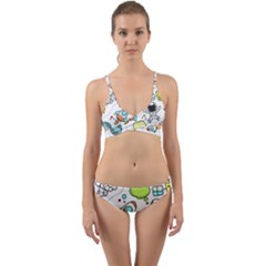 Sketch Cartoon Space Set Wrap Around Bikini Set by Pakrebo