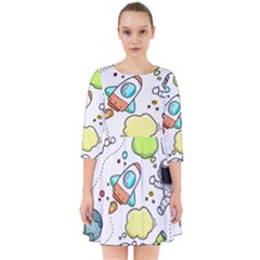 Sketch Cartoon Space Set Smock Dress by Pakrebo