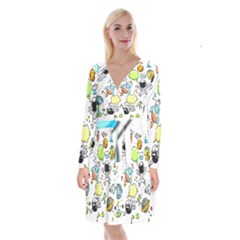 Sketch Cartoon Space Set Long Sleeve Velvet Front Wrap Dress by Pakrebo