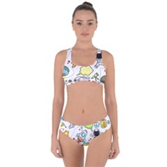 Sketch Cartoon Space Set Criss Cross Bikini Set by Pakrebo