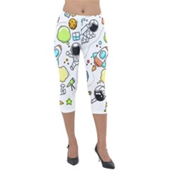 Sketch Cartoon Space Set Lightweight Velour Capri Leggings  by Pakrebo