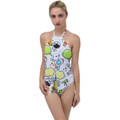 Sketch Cartoon Space Set Go With The Flow One Piece Swimsuit by Pakrebo