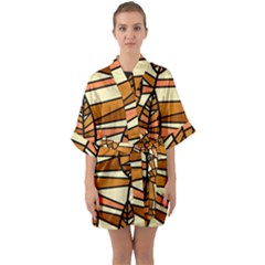 Autumn Leaf Mosaic Seamless Quarter Sleeve Kimono Robe by Pakrebo