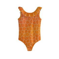 Orange Mosaic Structure Background Kids  Frill Swimsuit by Pakrebo