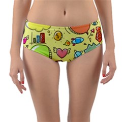 Cute Sketch Child Graphic Funny Reversible Mid-waist Bikini Bottoms by Pakrebo