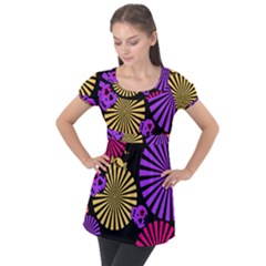 Seamless Halloween Day Of The Dead Puff Sleeve Tunic Top