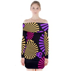 Seamless Halloween Day Of The Dead Long Sleeve Off Shoulder Dress