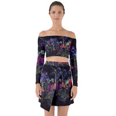 Grunge Paint Splatter Splash Ink Off Shoulder Top With Skirt Set